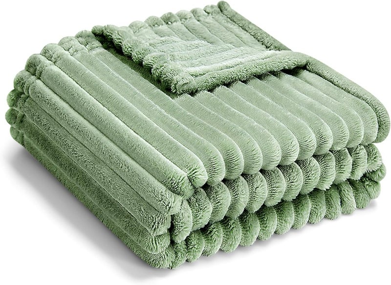 Eonkasp Soft Fleece Baby Blanket Ultra Cozy Green Baby Blankets for Boys Warm and Lightweight Infant Toddler Newborn Receiving Gift with Reversible Stripes for Crib Stroller, 30x40 Inch, Sage Green - Image 1